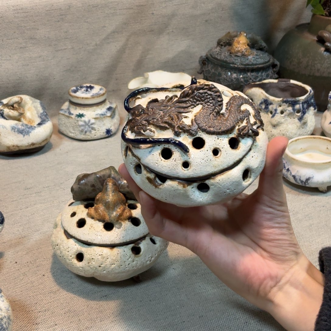 椿几许雕龙香熏炉一把