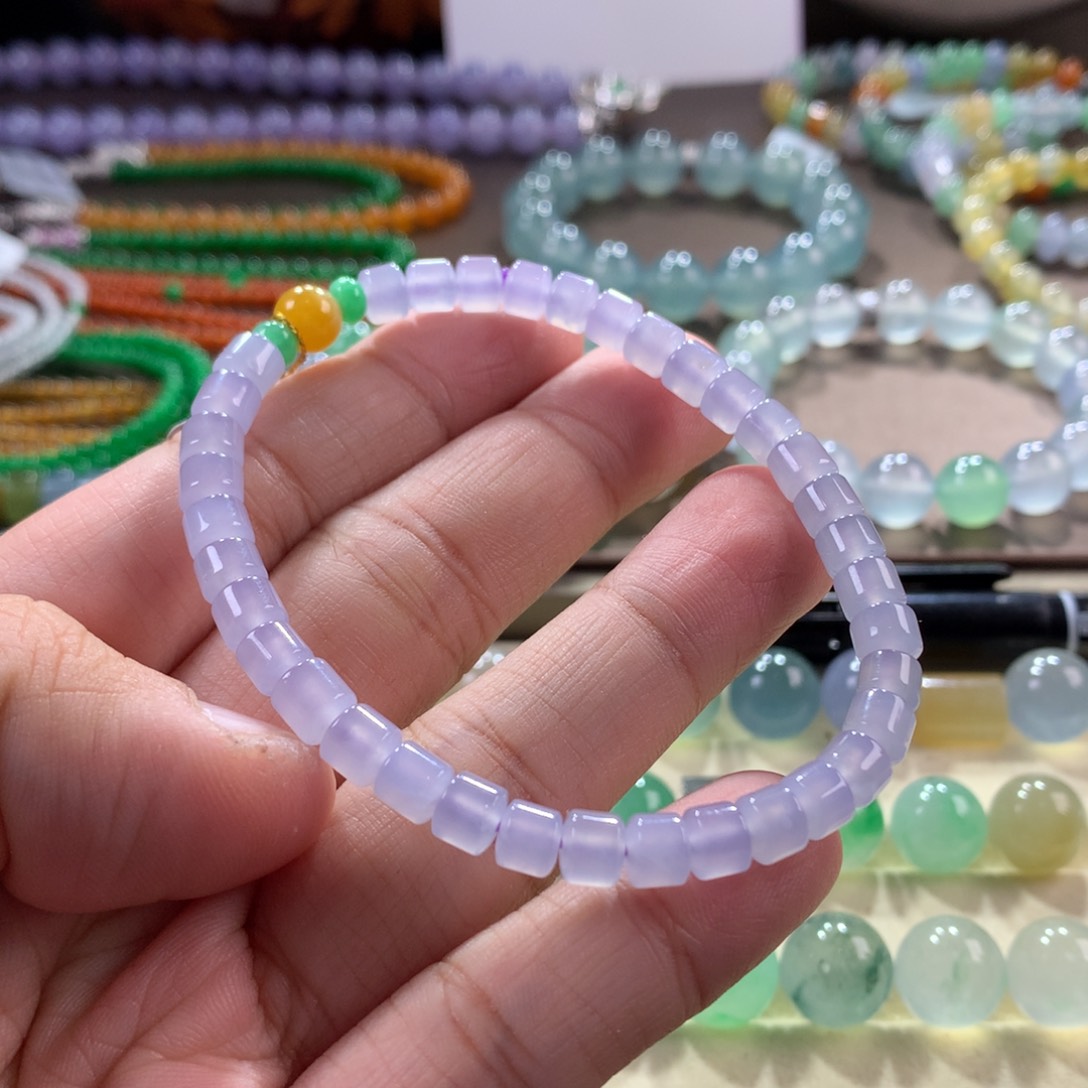 翡翠手链未镶嵌冰紫桶珠手链
