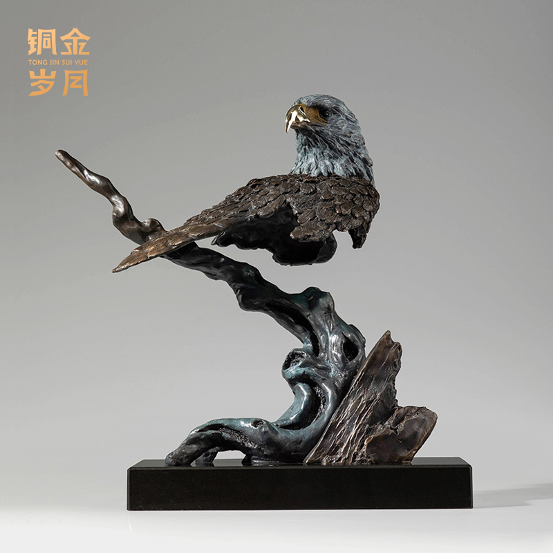 铜金岁月《高瞻远瞩》全黄铜鹰头摆件抽象复古鹰头黄铜摆件