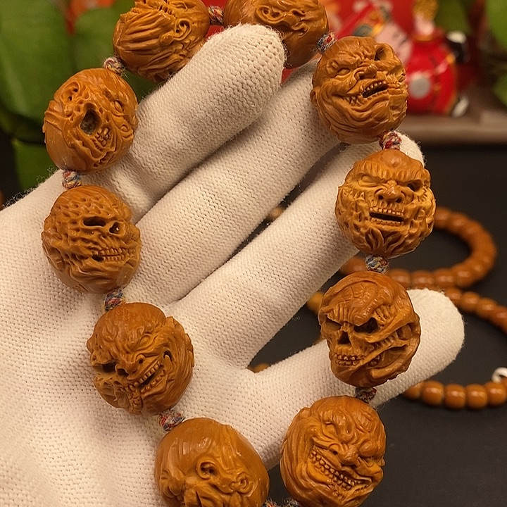 橄榄核手串1.9+橄榄核雕刻恶僧手串