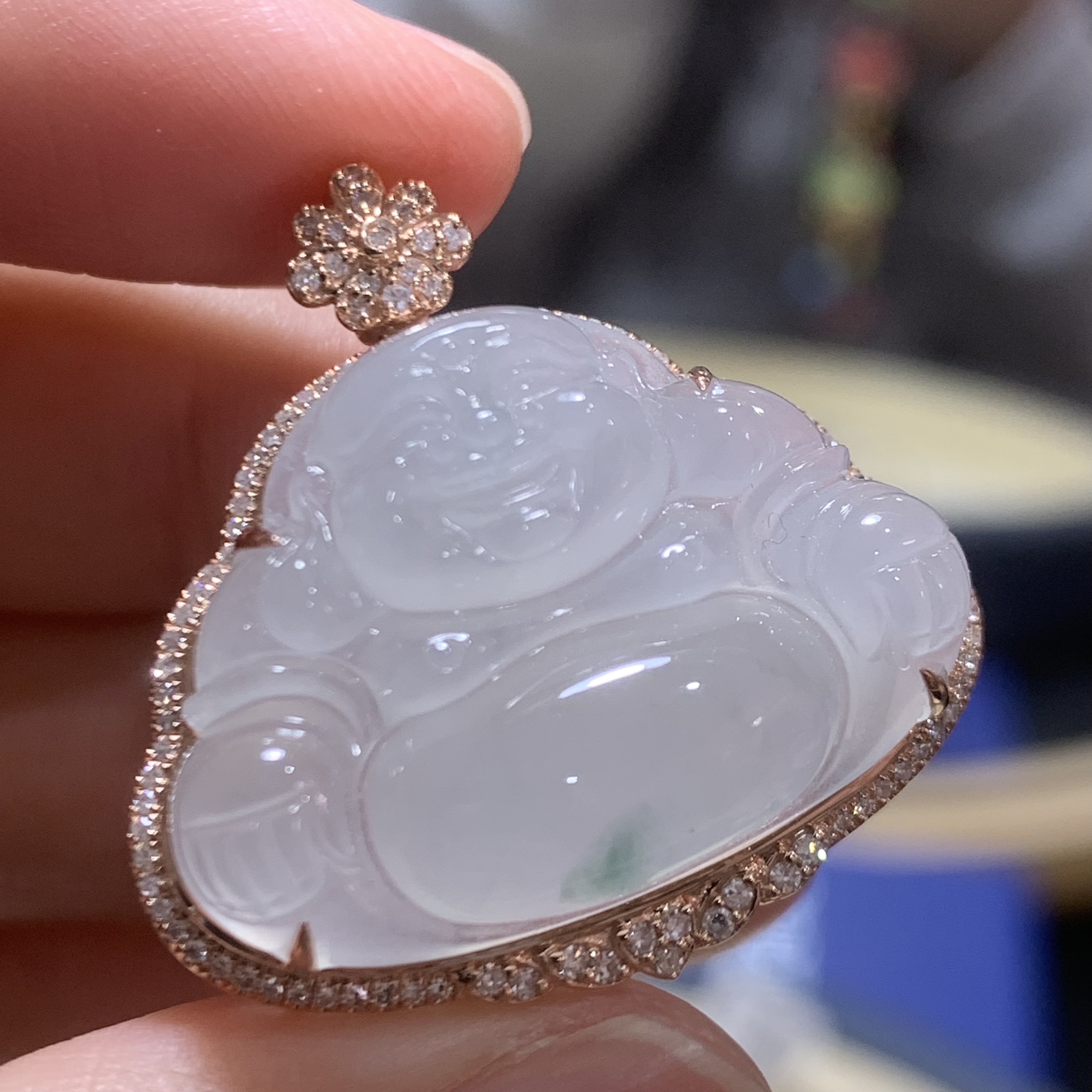 18K金翡翠佛公吊坠