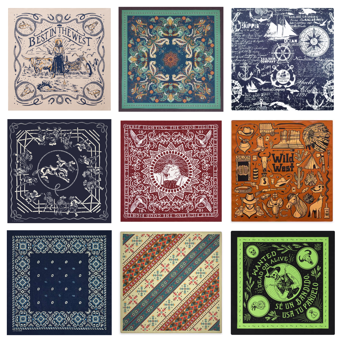 纯棉美式复古牛仔方巾男女围脖头巾嘻哈户外机车领巾摩托骑行面巾