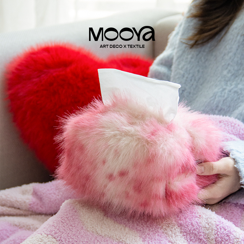 MOOYA 轻奢粉色可爱毛绒纸巾盒抽纸盒餐桌客厅卧室卫生间摆件高级