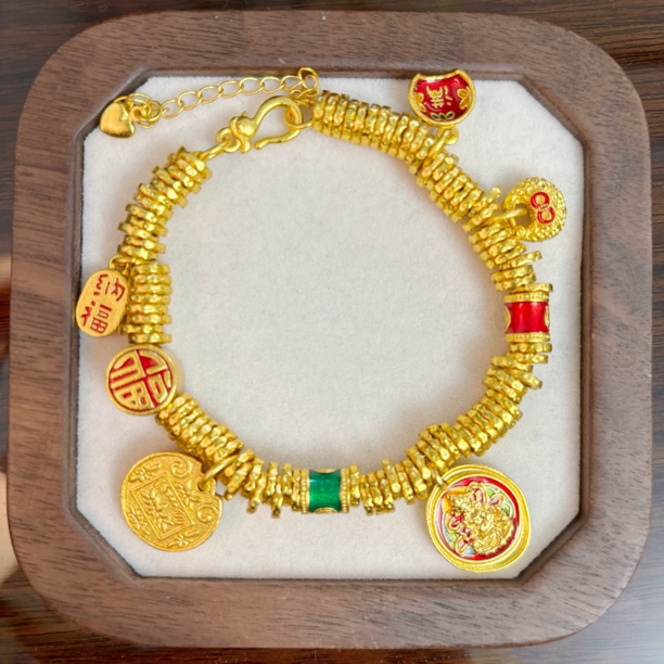 铜合金手链 烧蓝黄财神韦雪同款盘缠手链 小坨包福满手串