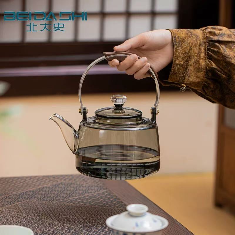 北大史TL-028纯钛漏星月蒸煮茶壶900ml透黑