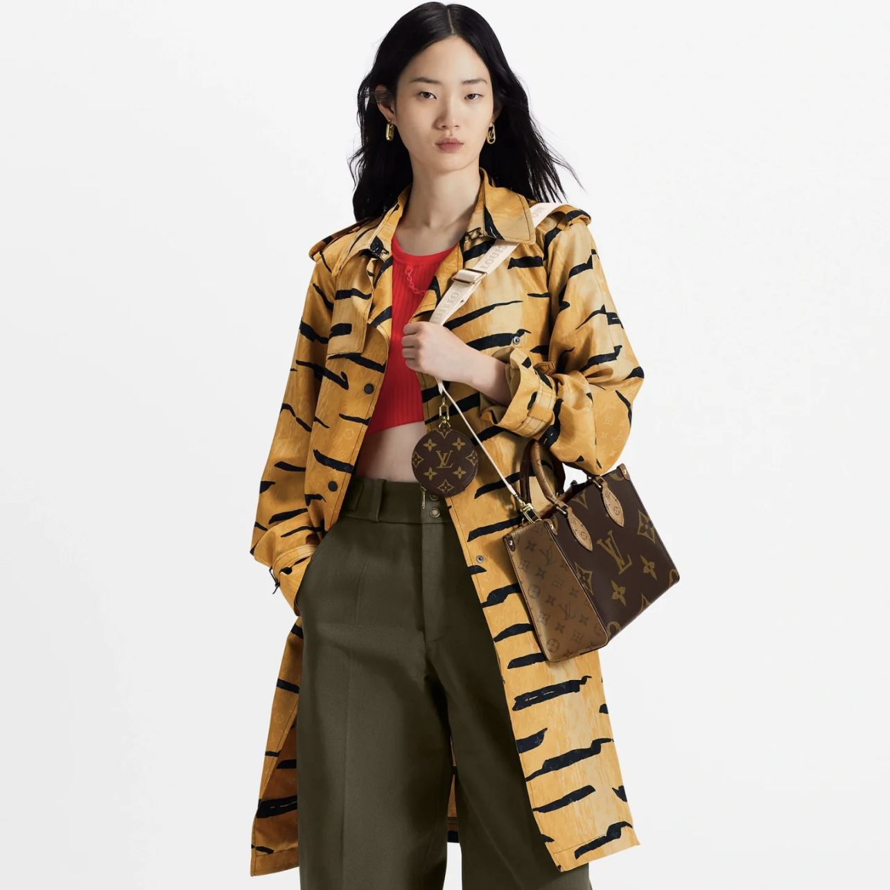 99新 LouisVuitton/路易威登 pd80/腰带虎纹中长款风衣 真丝 32码