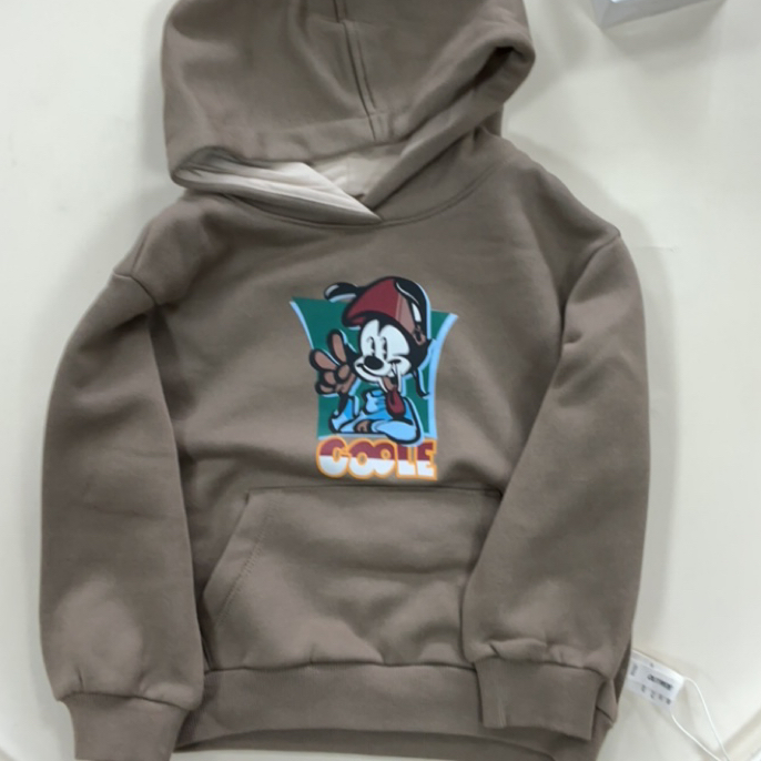 越也男童女童秋冬加绒加厚保暖连帽卫衣卡通印花洋气百搭帽衫童装