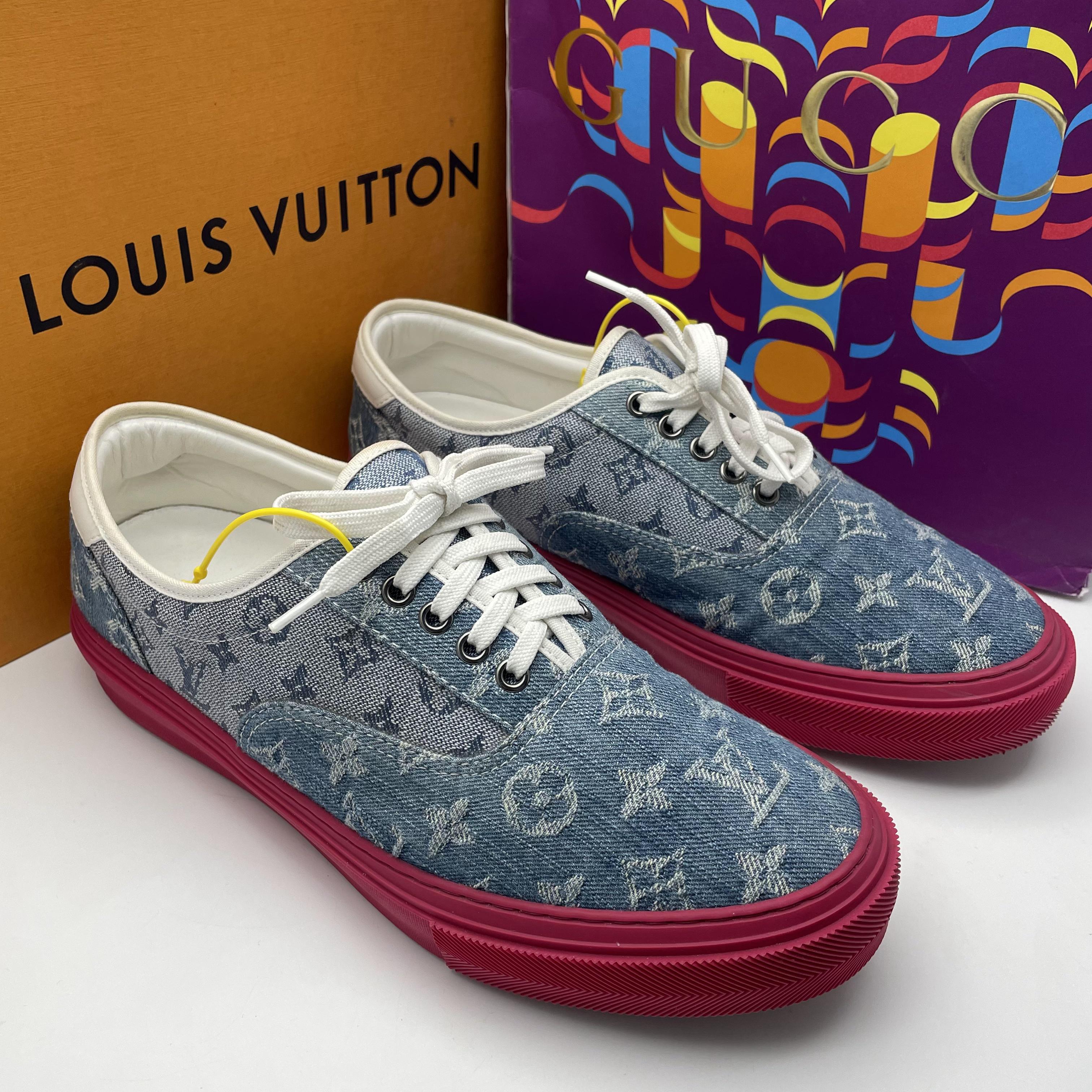 95新 LouisVuitton/路易威登 42.5欧码/二手男款蓝牛仔老花板鞋