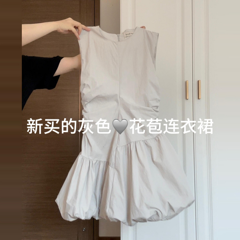 【现货+运补】无袖背心花苞连衣裙女夏小个子收腰显瘦a字裙清仓3369