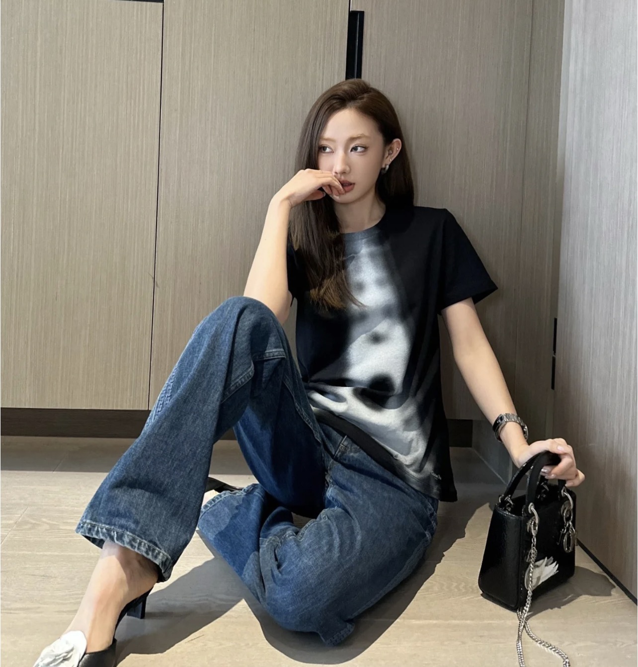 99新 DIOR/迪奥 bb2733 棉 黑色logo短袖 m码