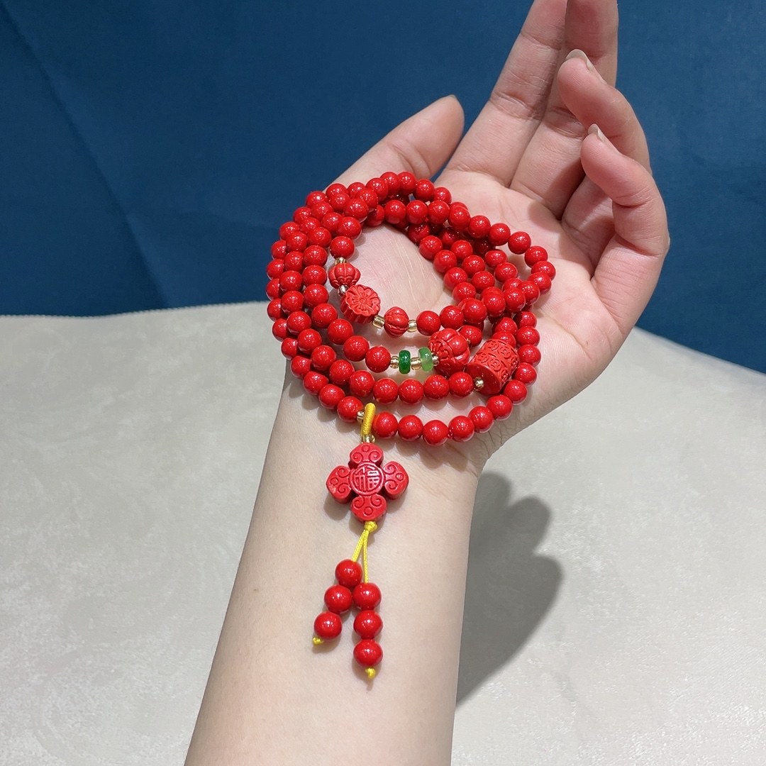 含辰砂工艺品朱砂红砂福字多圈DIY设计手链手串