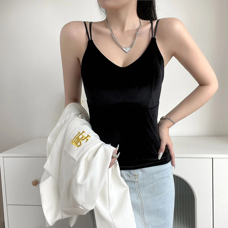 2333新款秋季聚拢上衣女式带胸垫乳胶一体杯蕾丝背心吊带