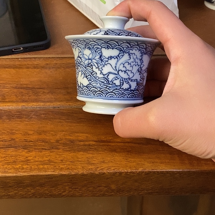 元青花海水牡丹纹马蹄盖碗