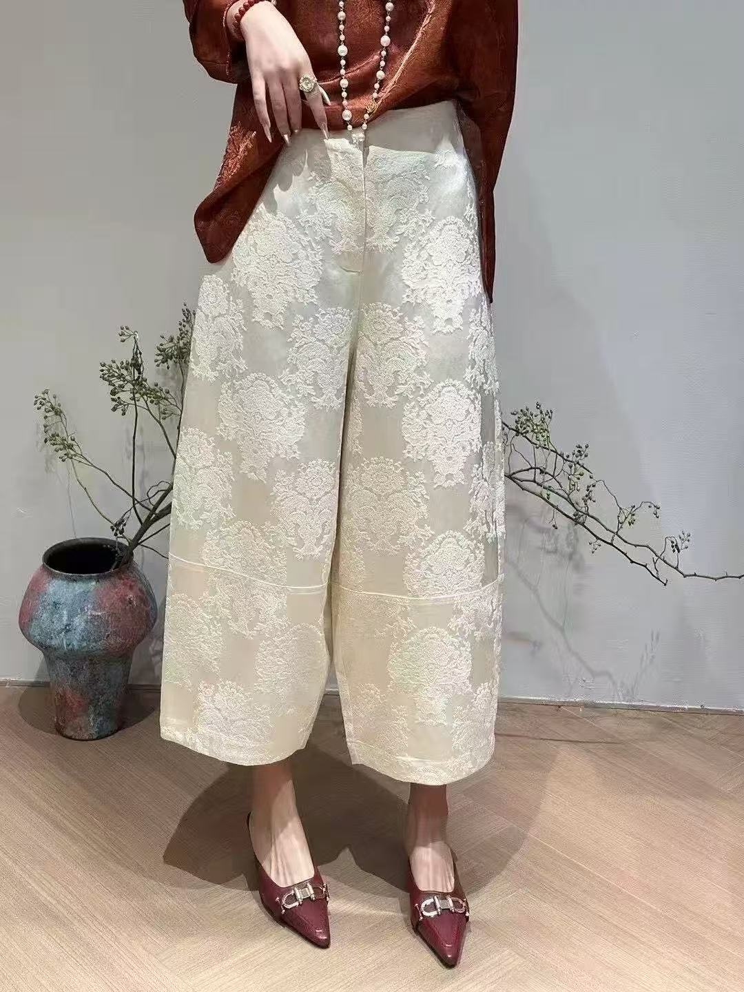 忆江南【来财裤】新中式国风中式复古浮雕花百搭显瘦气质休闲裤