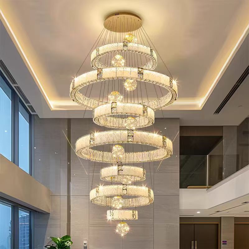别墅复式楼高档轻奢水晶大气挑空客厅餐厅楼梯灯楼梯楼梯间吊灯