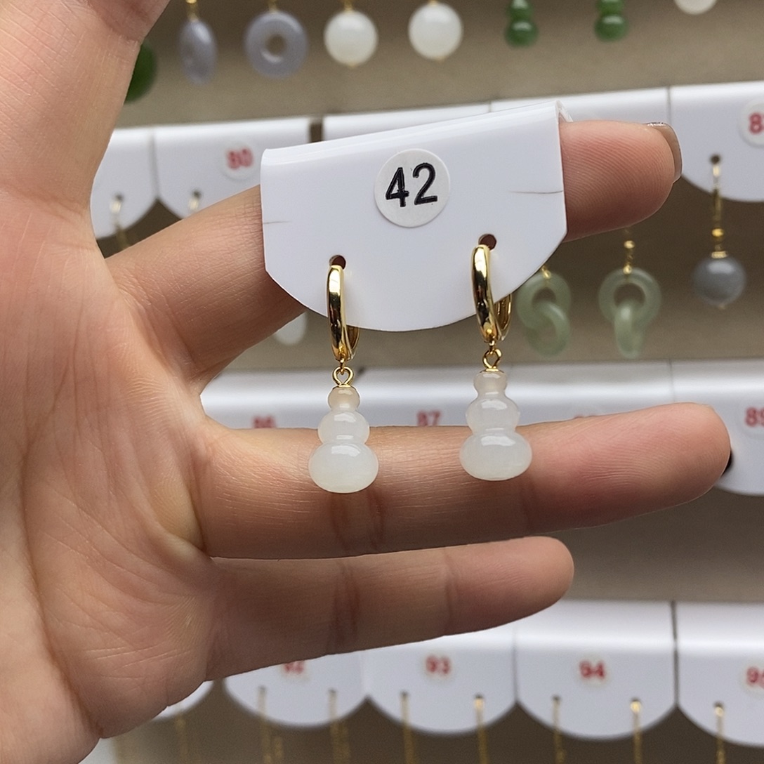 和田玉银S925镶嵌耳饰