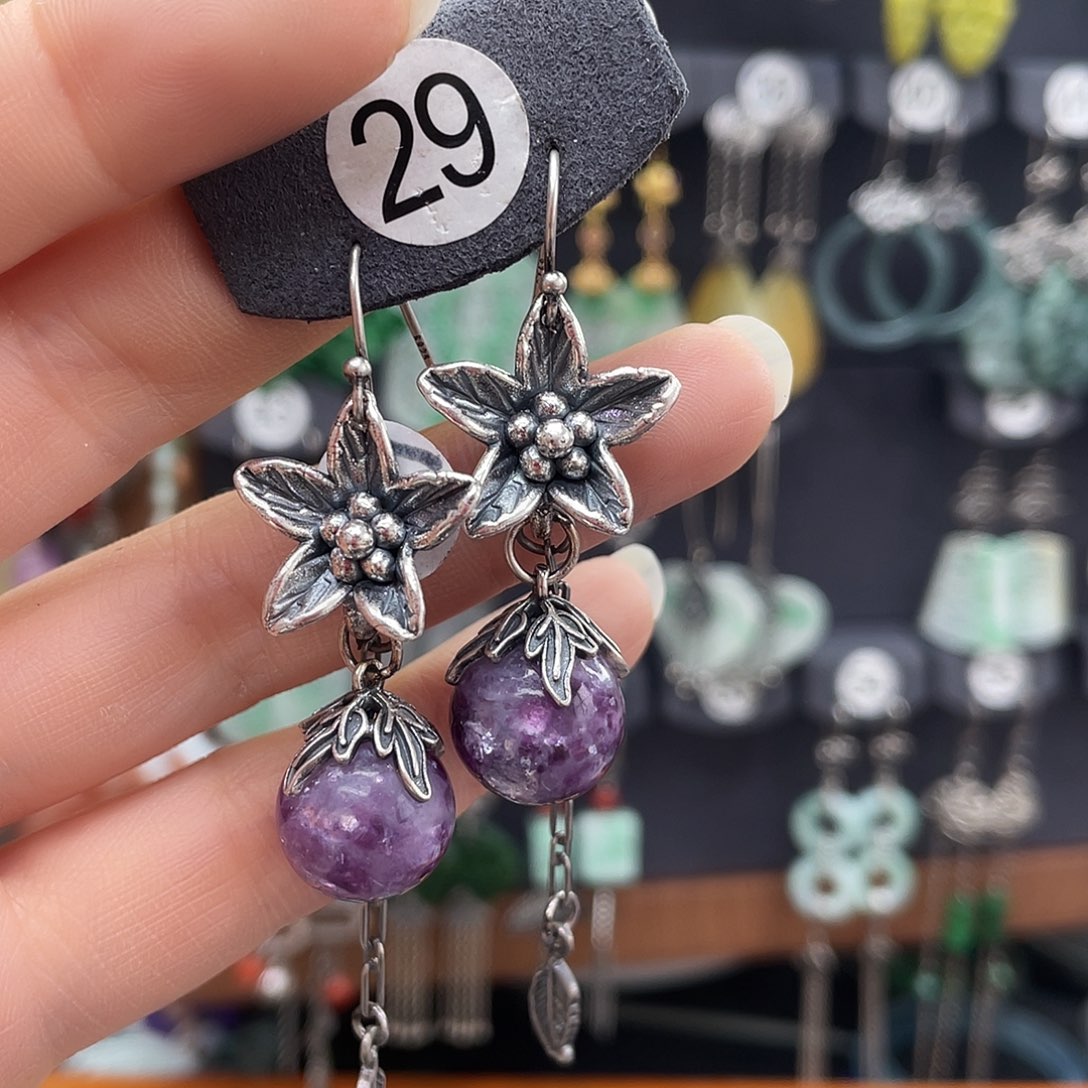 紫晶耳饰银S925镶嵌月****睡501gjnhhgh