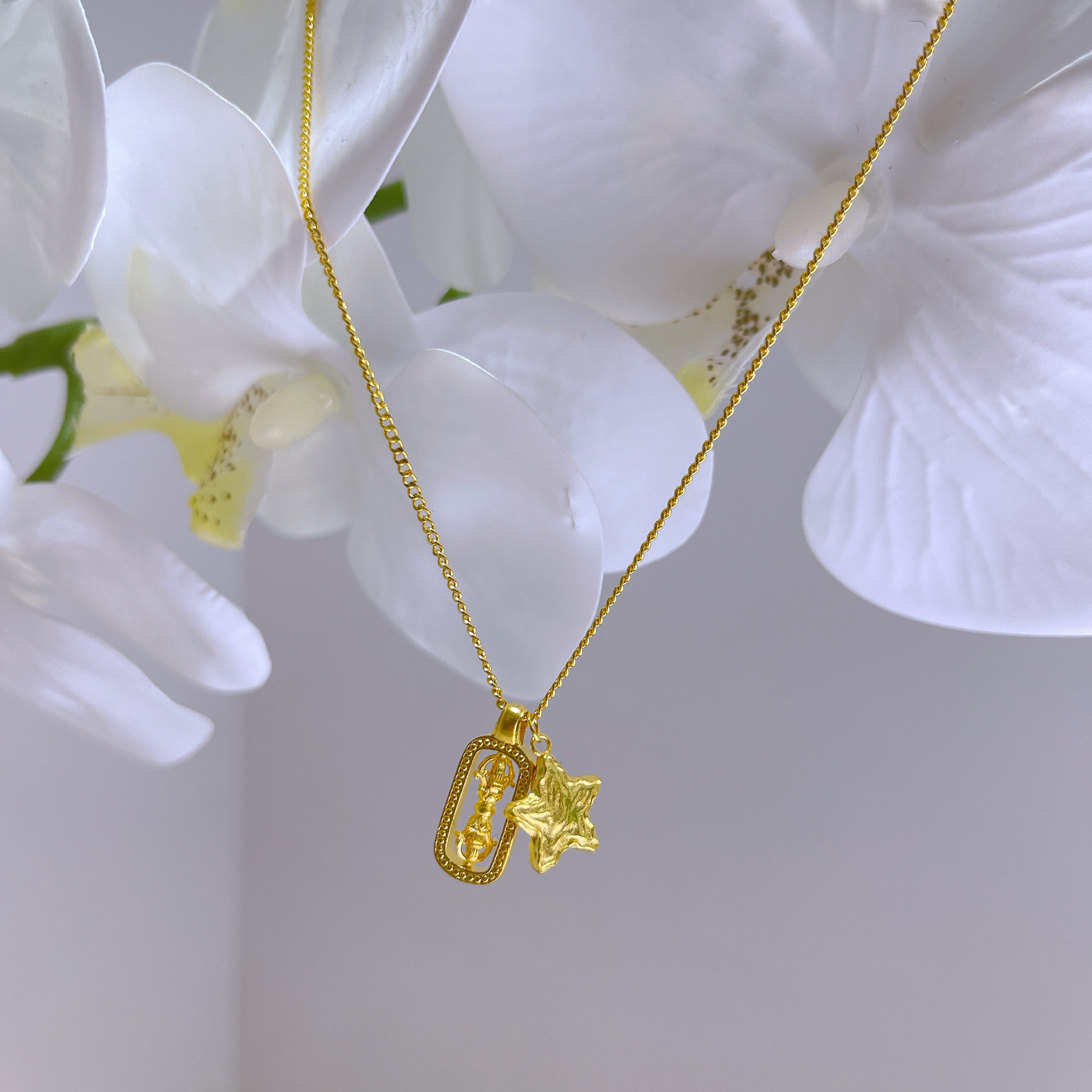 5G足金999轻奢百搭网红同款星星小金杵套链