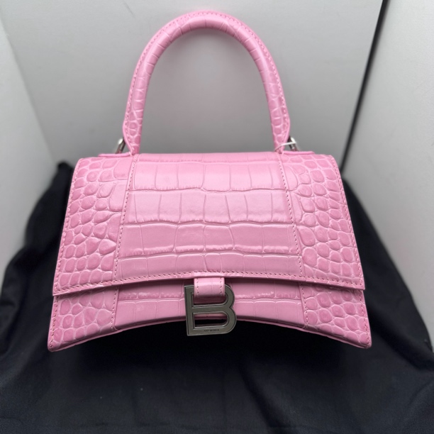99新 Balenciaga/巴黎世家 粉色S小号鳄压纹沙漏