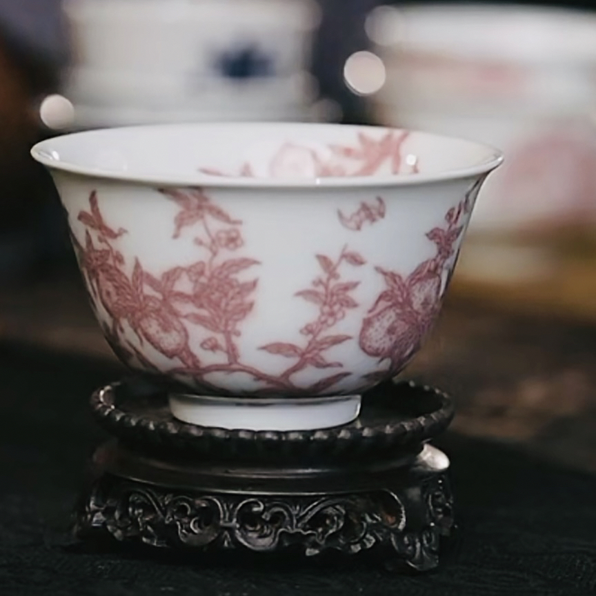 【黄老邪真选】琢月堂｜淡描釉里红九桃五福过墙杯茶杯陶瓷