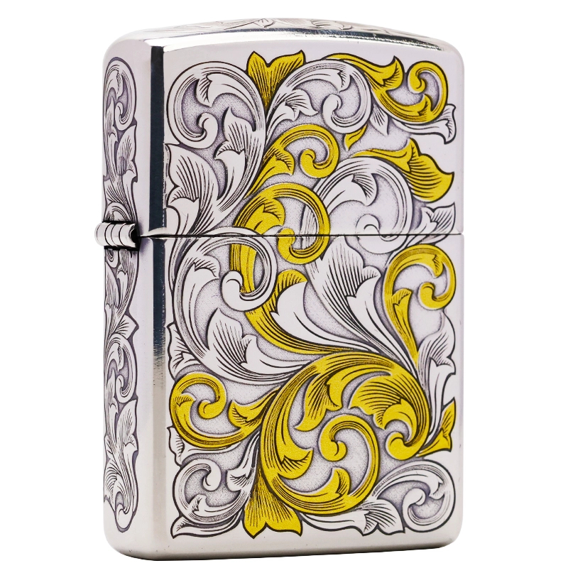 ZIPPO正品镀银鎏金双面大叶唐草-盔甲防风打火机DY9920FD【俊昊