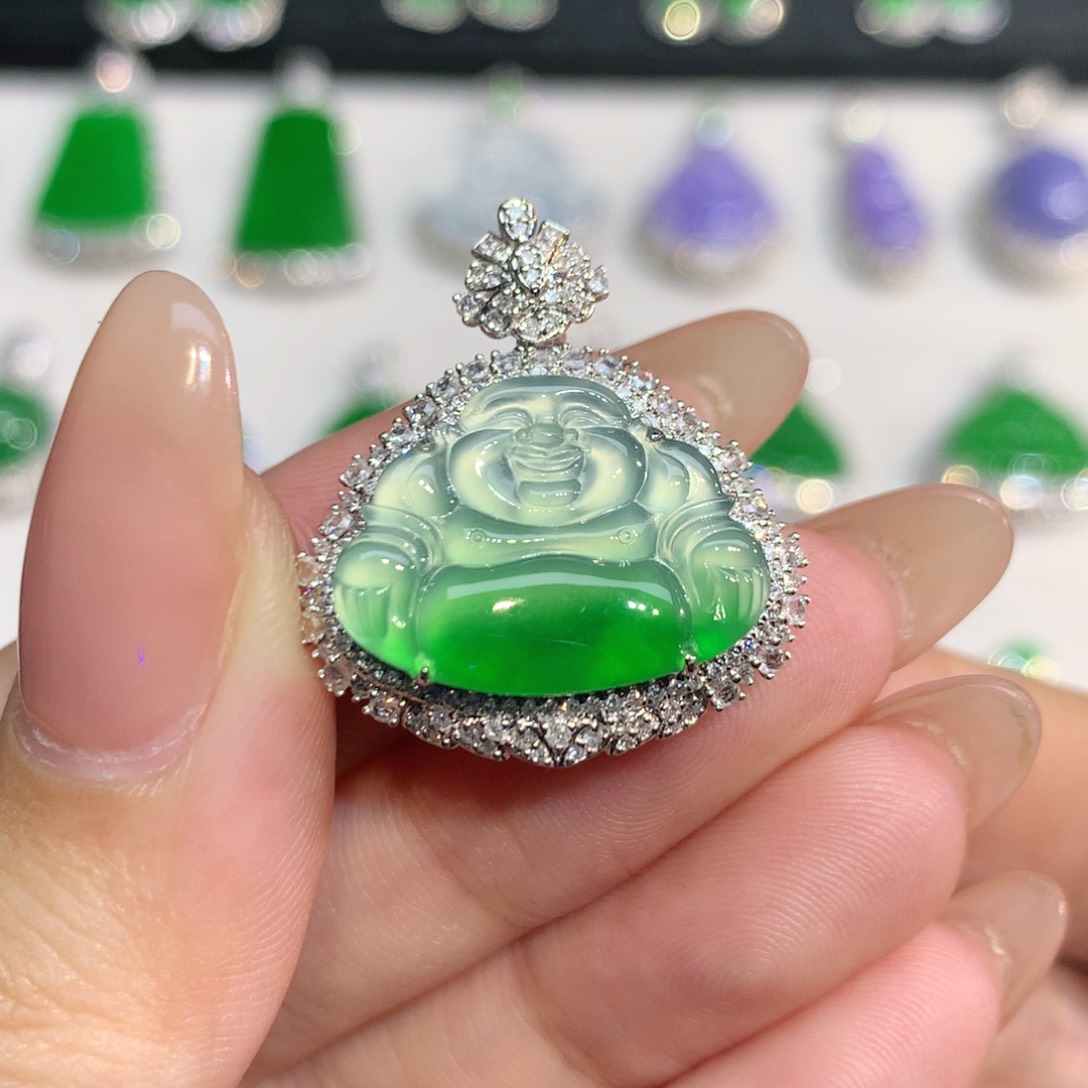 翡翠18K金镶嵌吊坠(不含链)