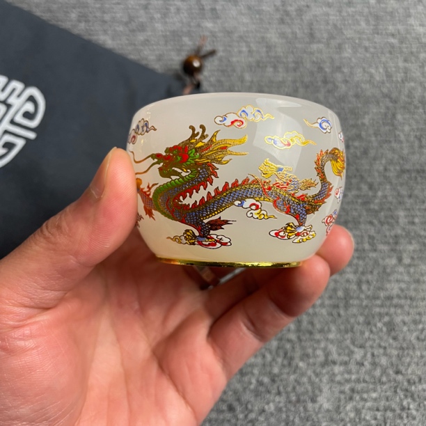闪购商品】白色龙凤戏珠 精美无暇 茶器 茶杯 主人杯（无礼盒）