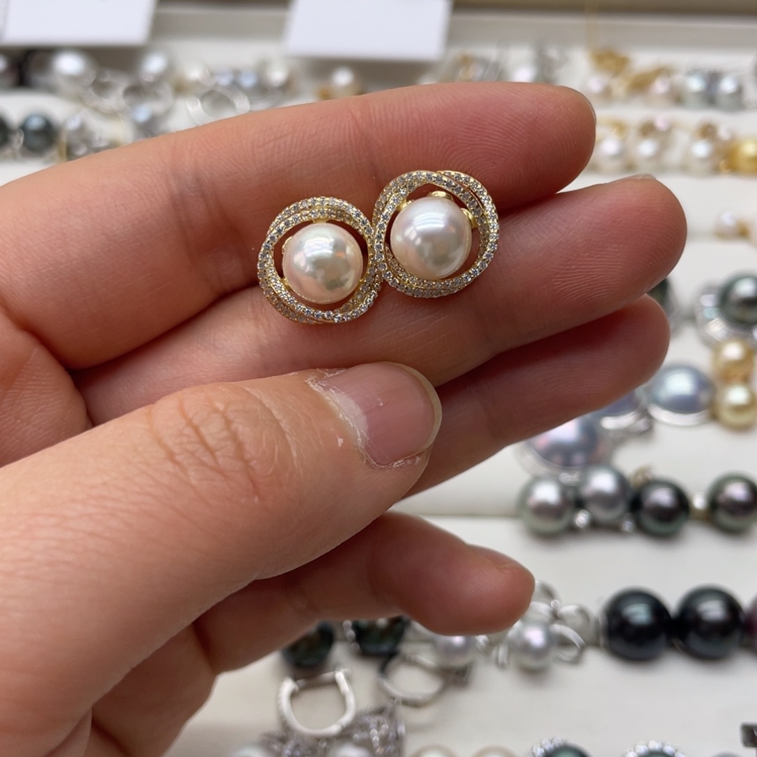 银S925镶嵌海水珍珠耳饰