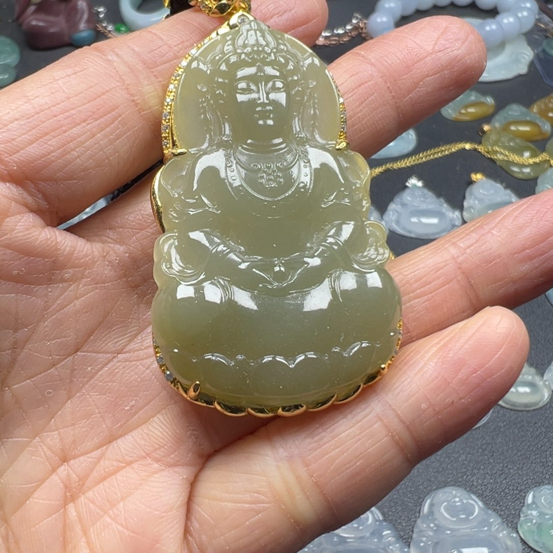 和田玉银S925镶嵌颈饰观音