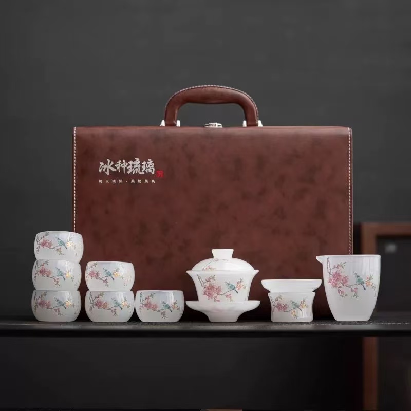 陶语瓷言E936喜上眉梢琉璃茶具三才盖碗创意冰种琉璃功夫茶具套装