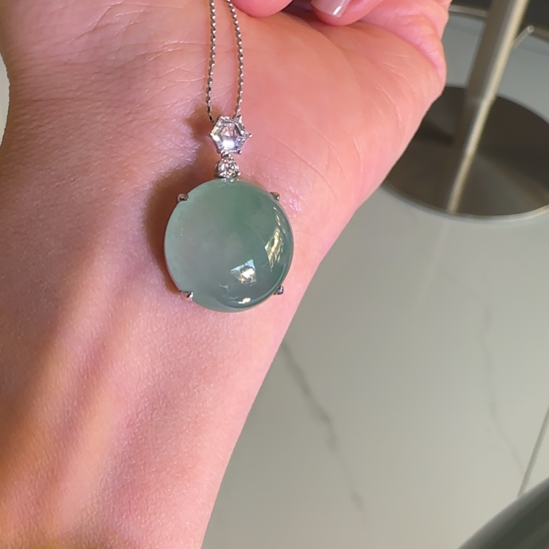 翡翠18K金镶嵌颈饰蛋面挂件卡17