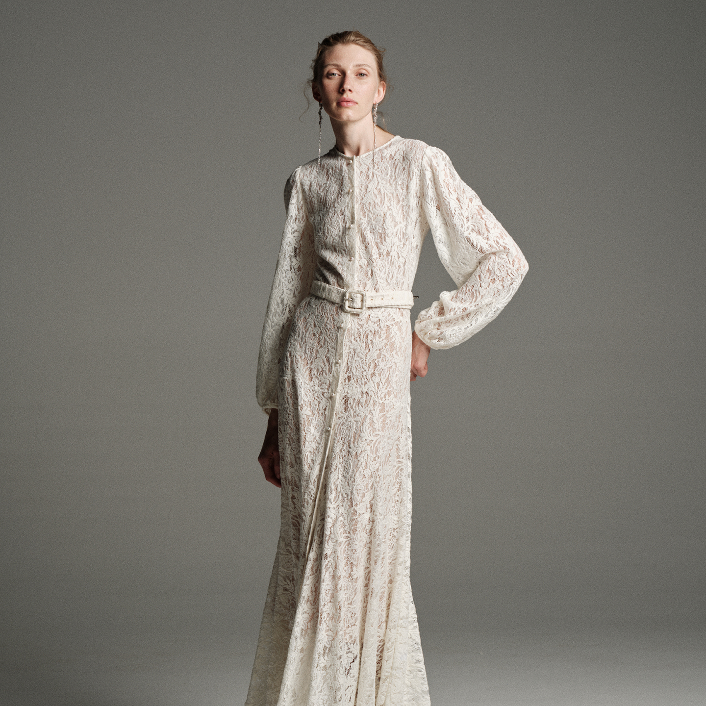 疏时 黎明玫瑰鱼尾蕾丝连衣裙