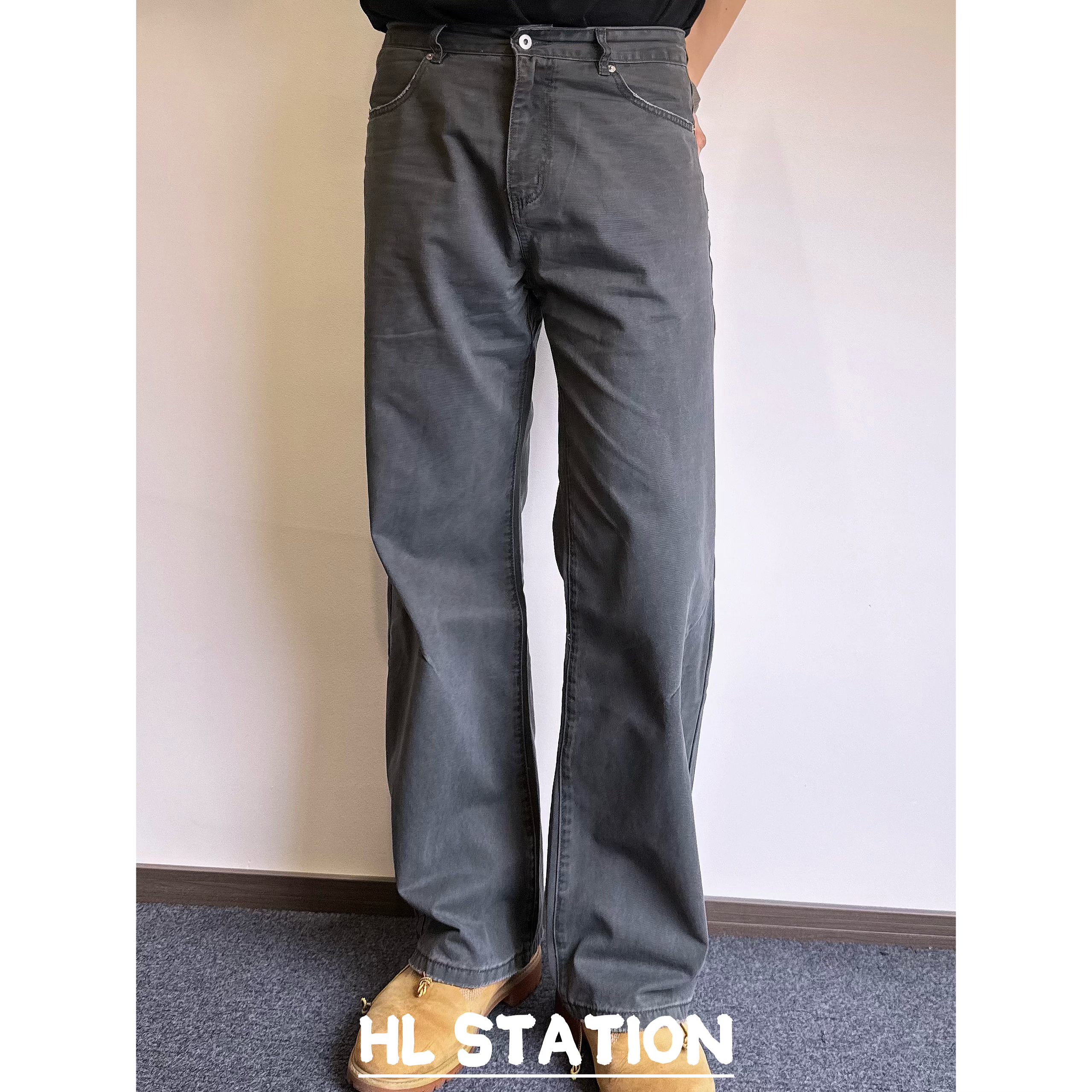 HLSTATION 美式复古潮流水洗纯色做旧重工设计工装休闲长裤