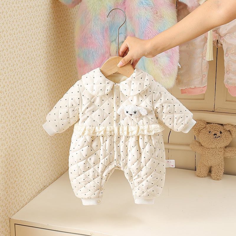 婴儿衣服秋冬波点睫毛狗男女宝宝保暖无骨连体衣中厚婴幼儿夹棉