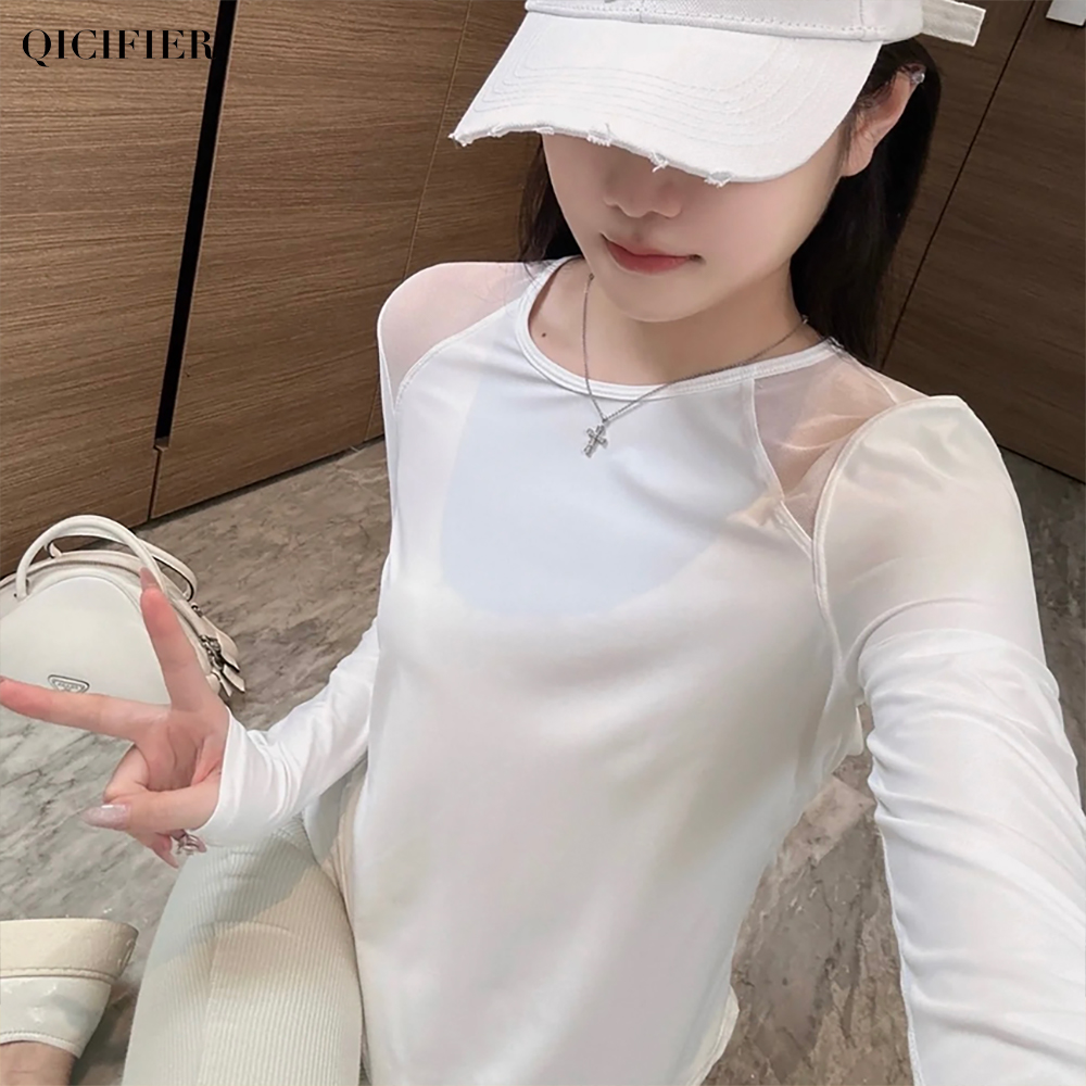 防晒小甜心 奶昔白 防晒薄款休闲透气运动长袖T恤 3051