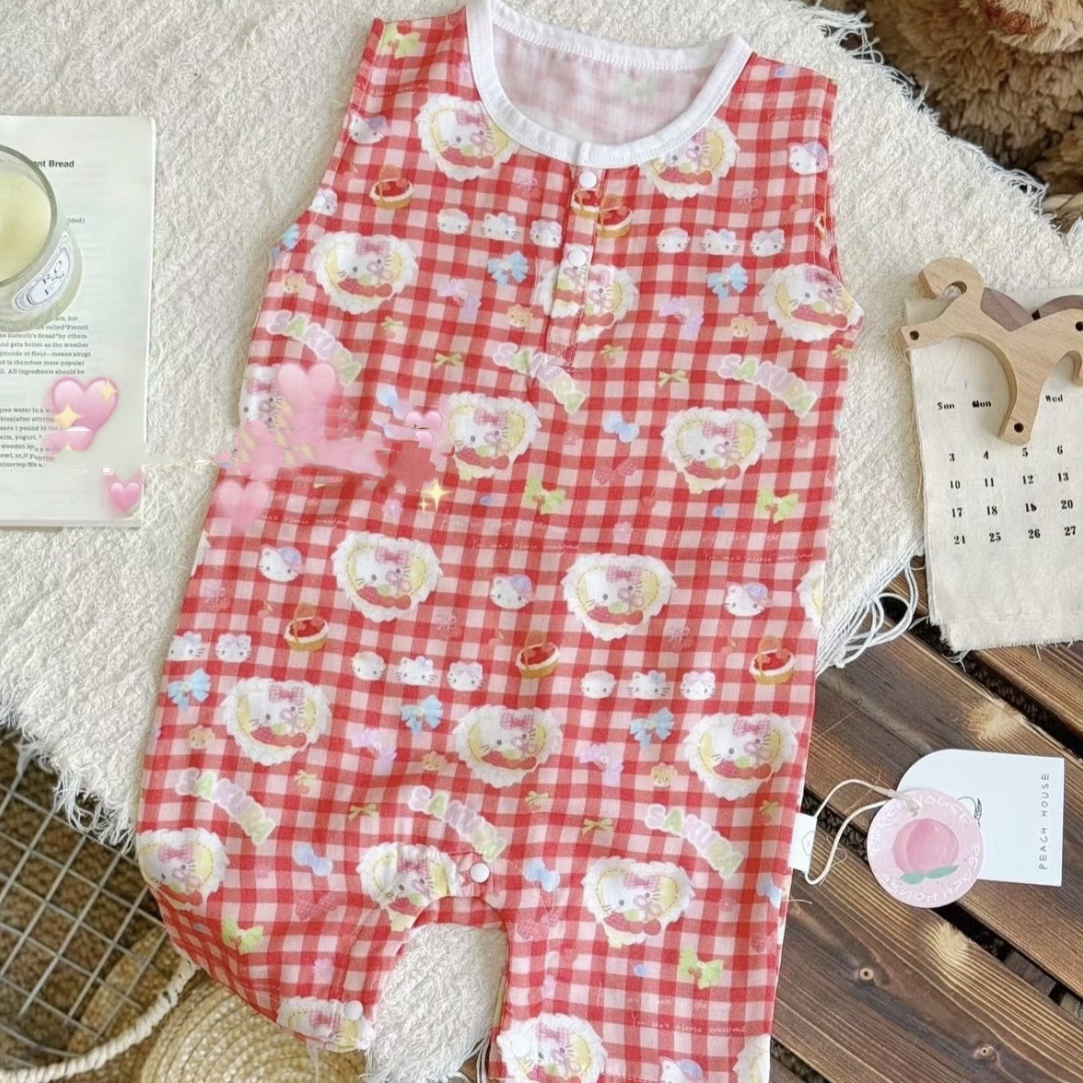 可爱风无袖女短爬夏季套头爬服睡觉女童婴童
