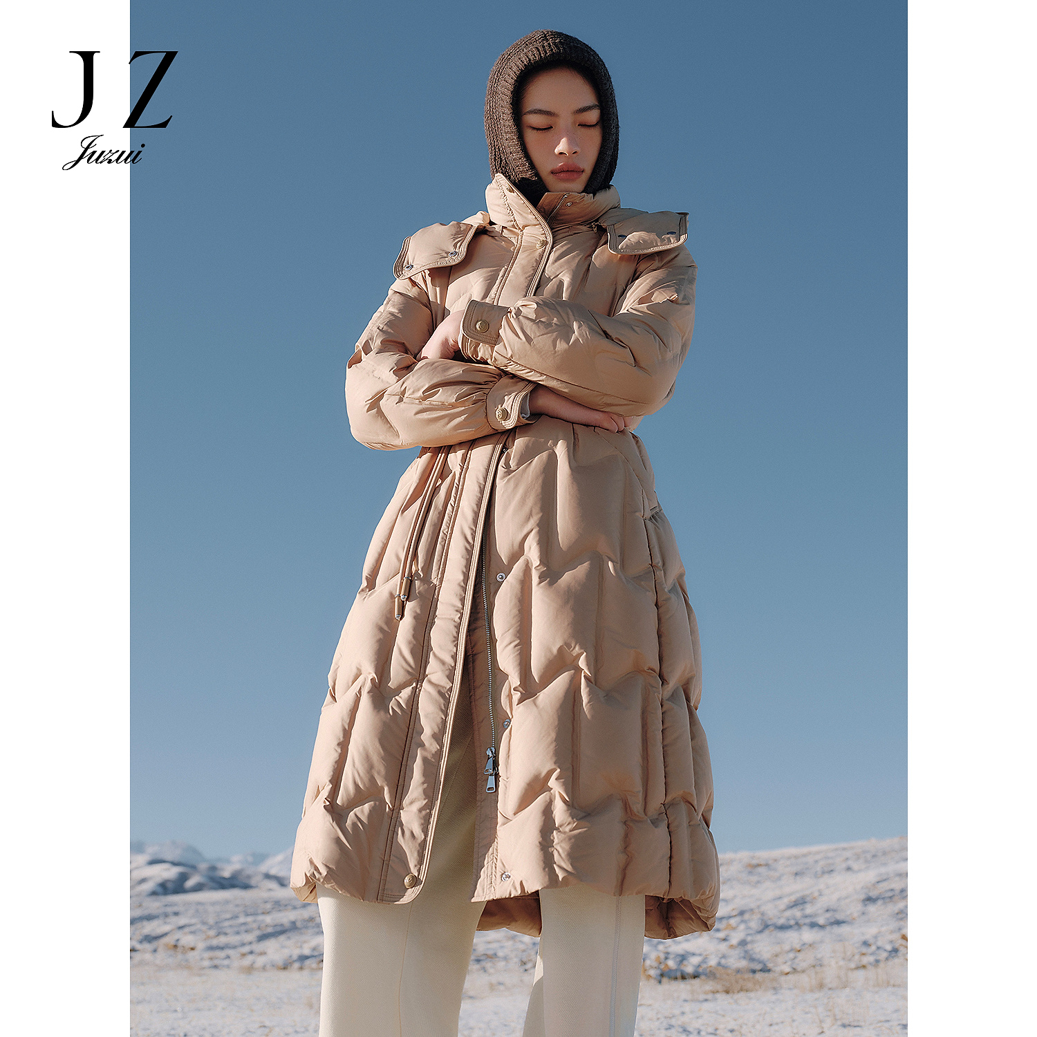 商场同款JZ玖姿雅丹风休闲收腰鸭绒羽绒女2024冬季新款JWED03102
