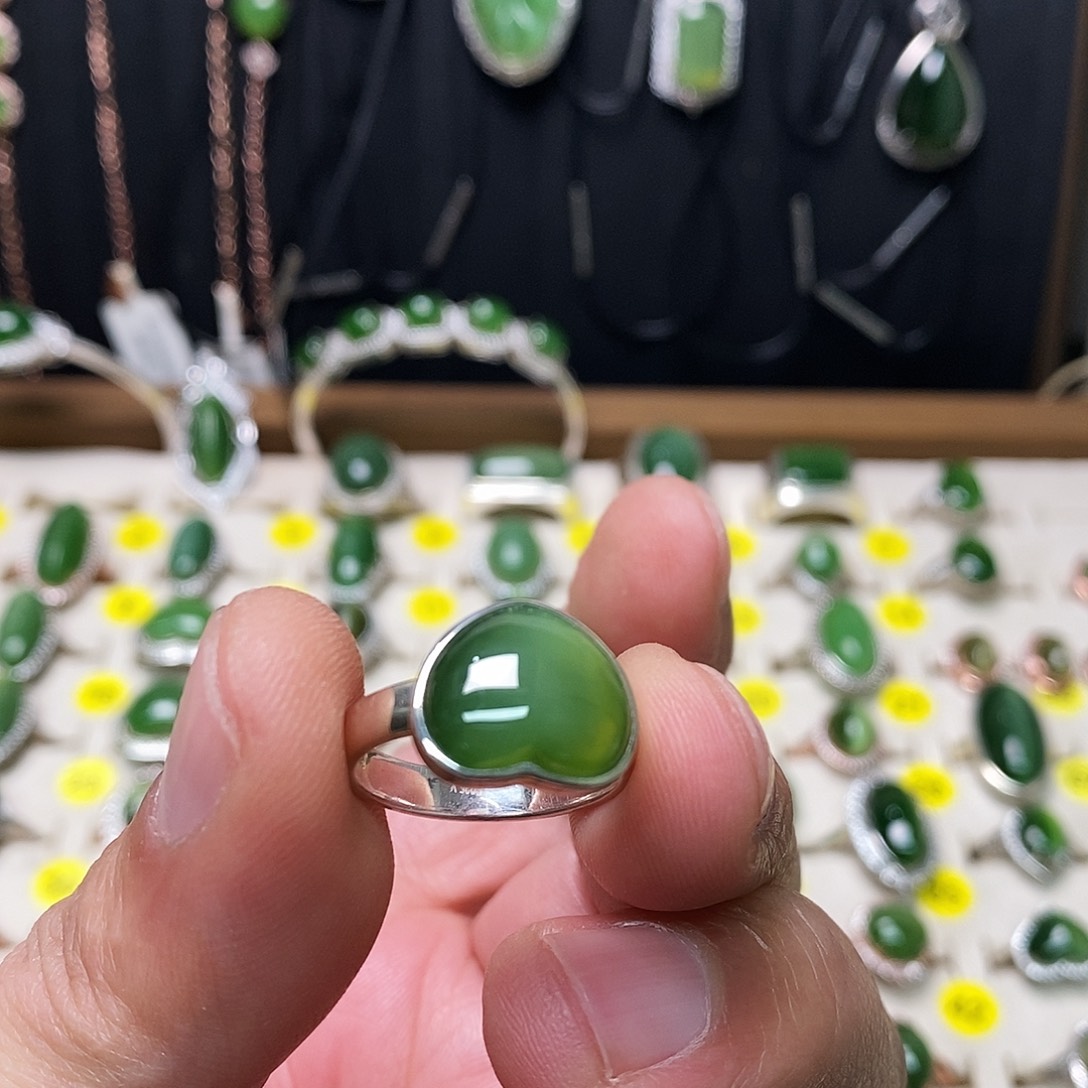 和田玉（碧玉）银S925镶嵌戒指