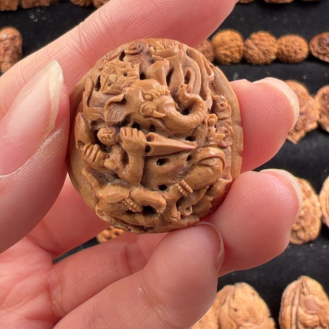 吊坠桃核囍****囍桃核雕刻象神单籽