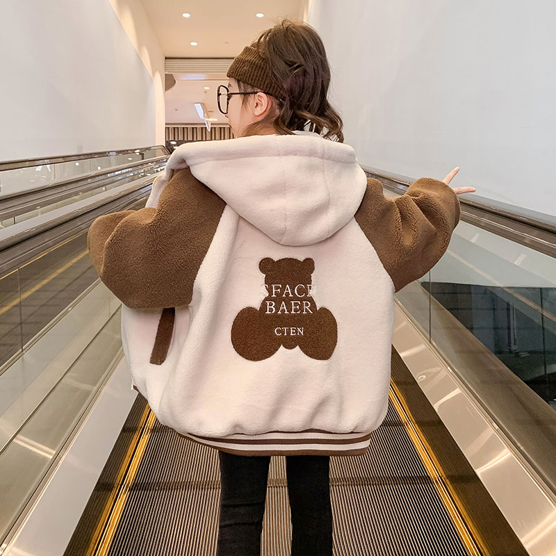 女童外套2024新款洋气时髦儿童装夹棉加厚冬季毛毛衣-Q1515