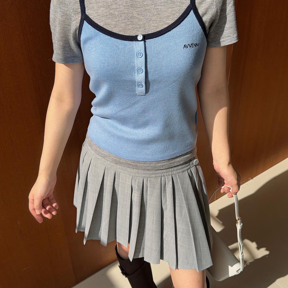 AVVENN2026春甜酷撞色吊带短袖毛衣女1190dopdop买手店