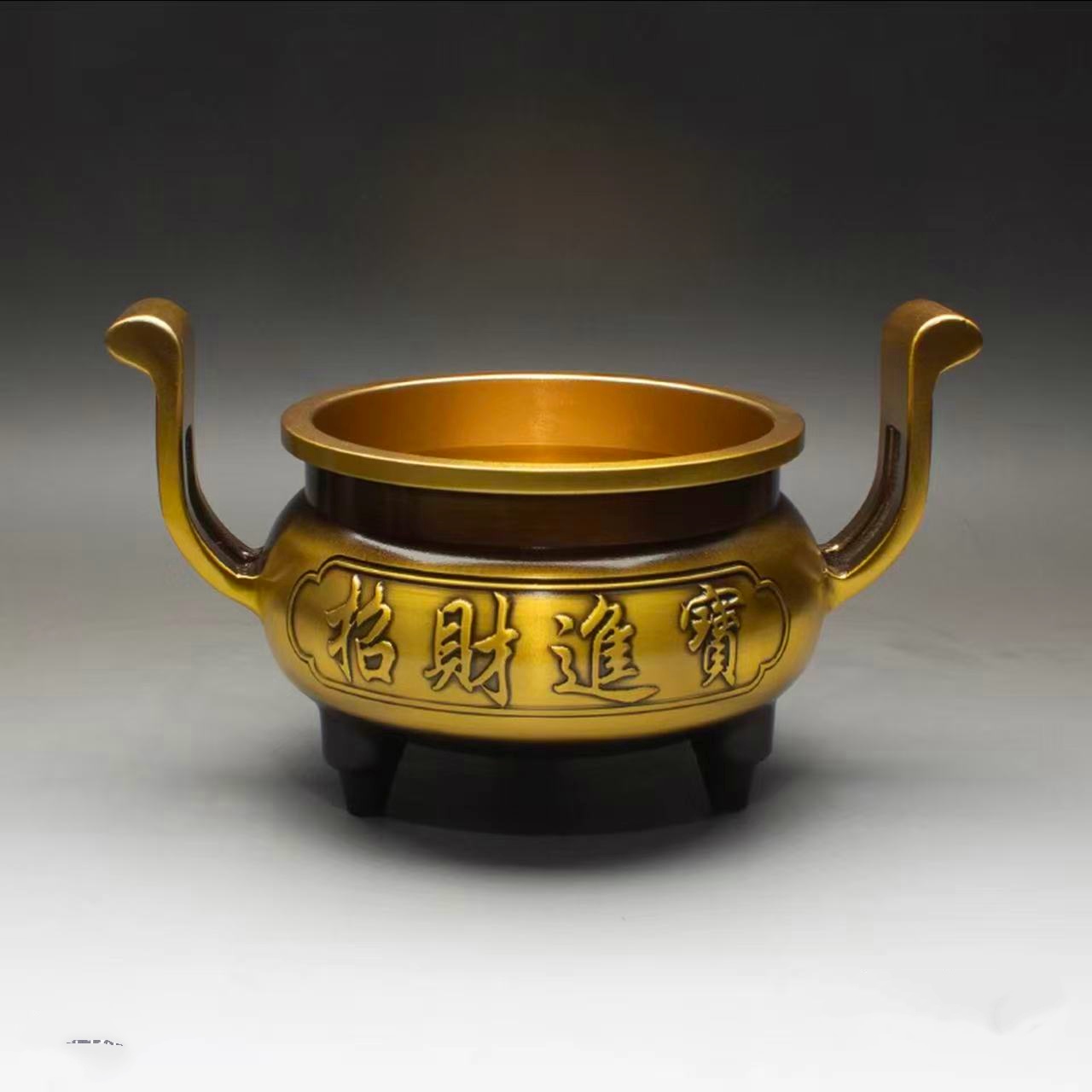 纯黄铜金玉满堂官帽耳炉家用中式香炉摆件公司搬迁送礼开业