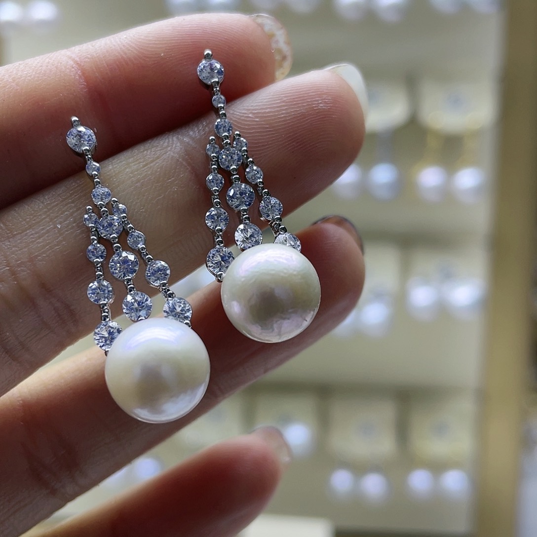 淡水珍珠耳饰银S925镶嵌