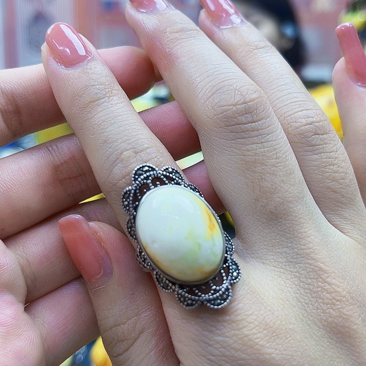 银S925镶嵌颈饰蜜蜡戒指