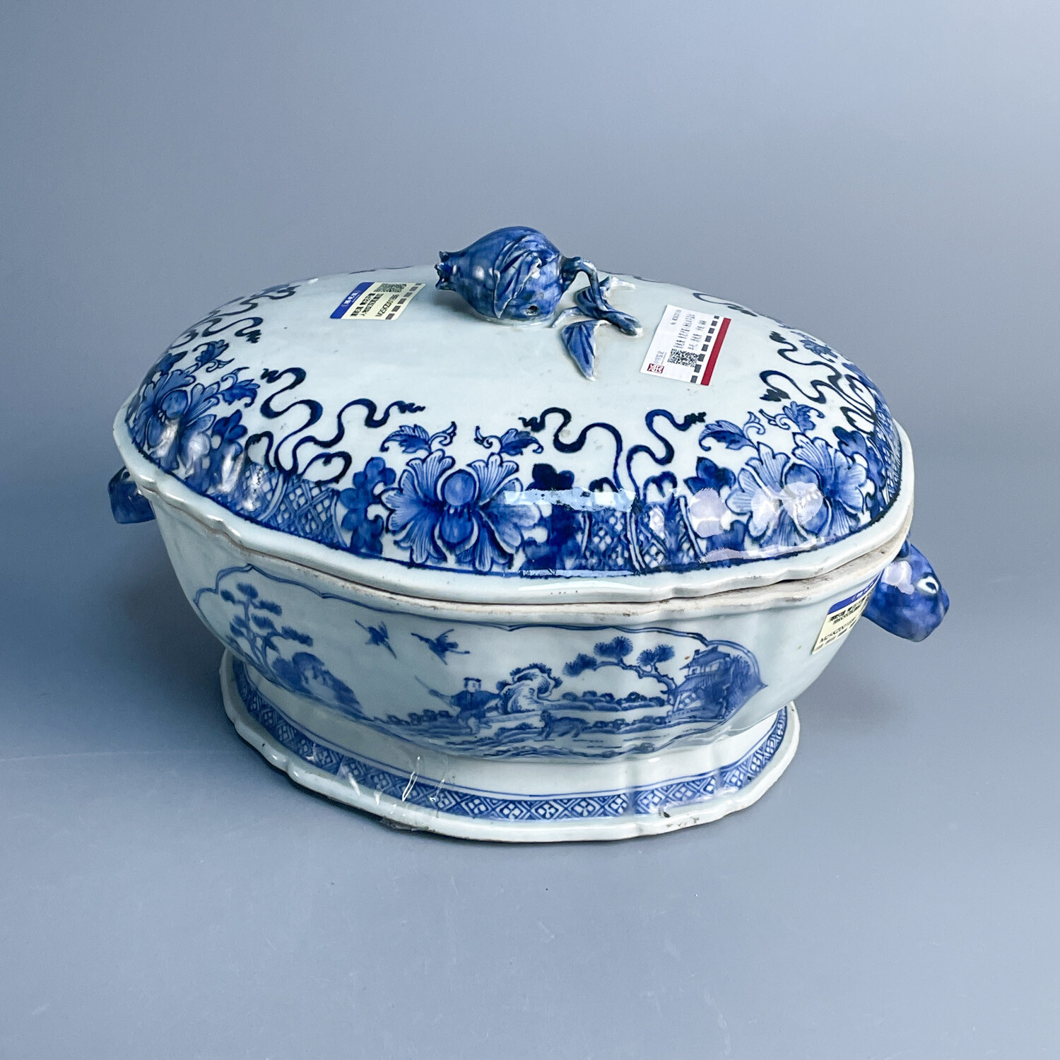 清乾隆 青花开窗人物纹双耳盖缸-M25KZ001E86-02