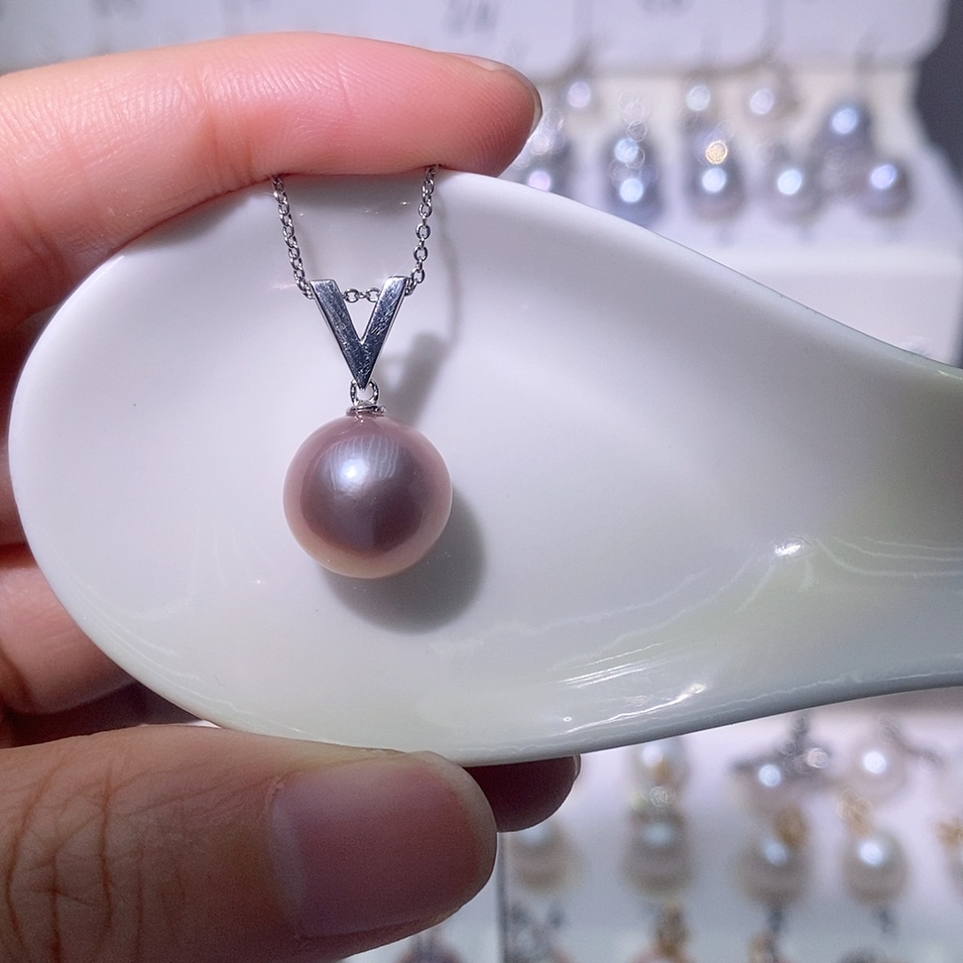 淡水珍珠吊坠(赠链)银S925镶嵌尺寸11/12毫米