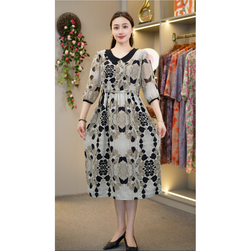 妈妈装长裙显瘦收腰洋气【骨朵】时尚气质Y