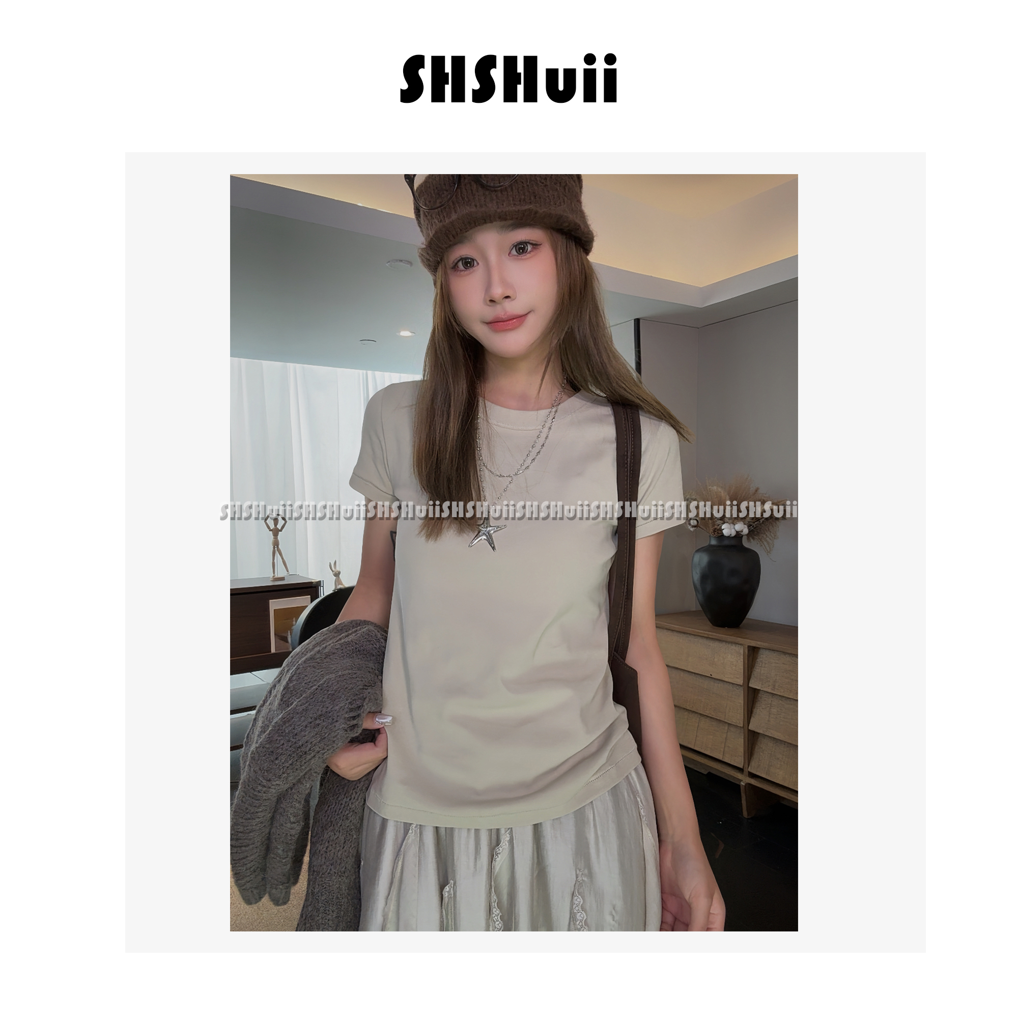SSHuii【漾汐】纯色短袖修身T恤打底上衣