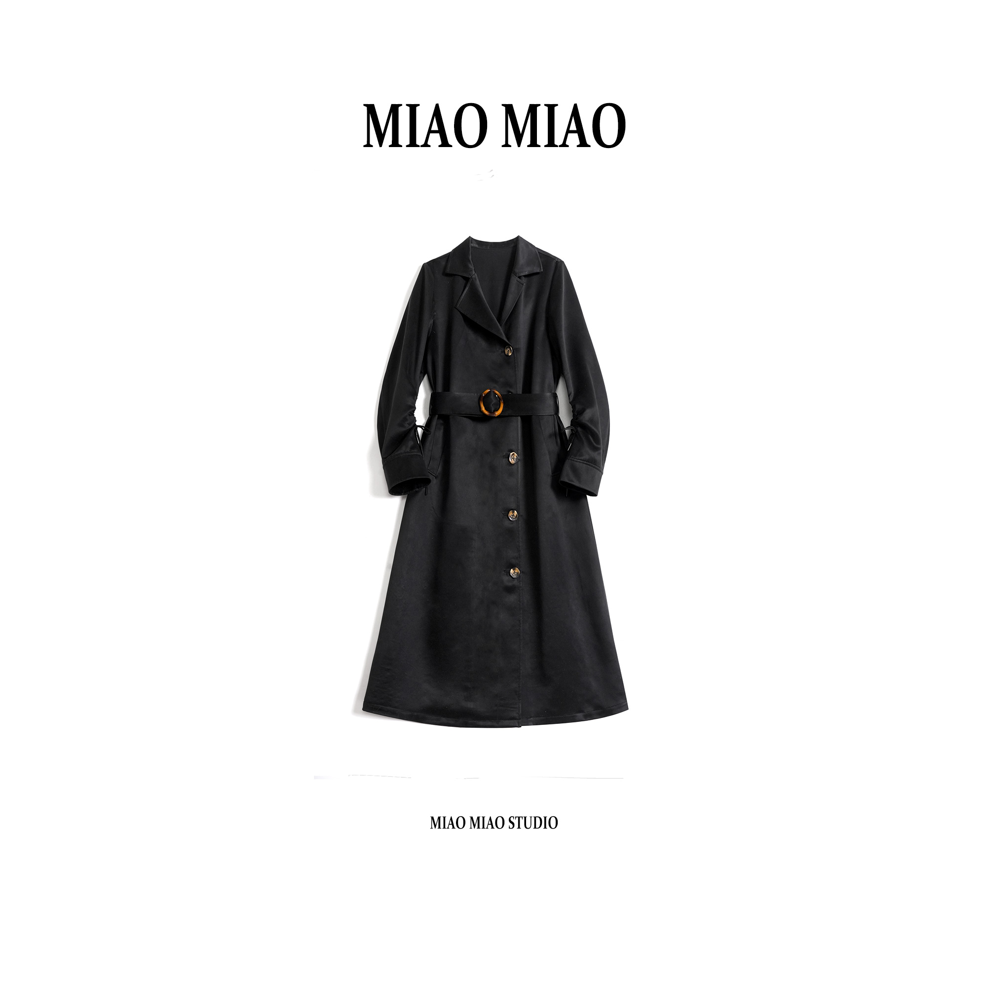 【若兮】淼淼家J-83时尚新款春季新中式高定重缎香云纱风衣连衣裙