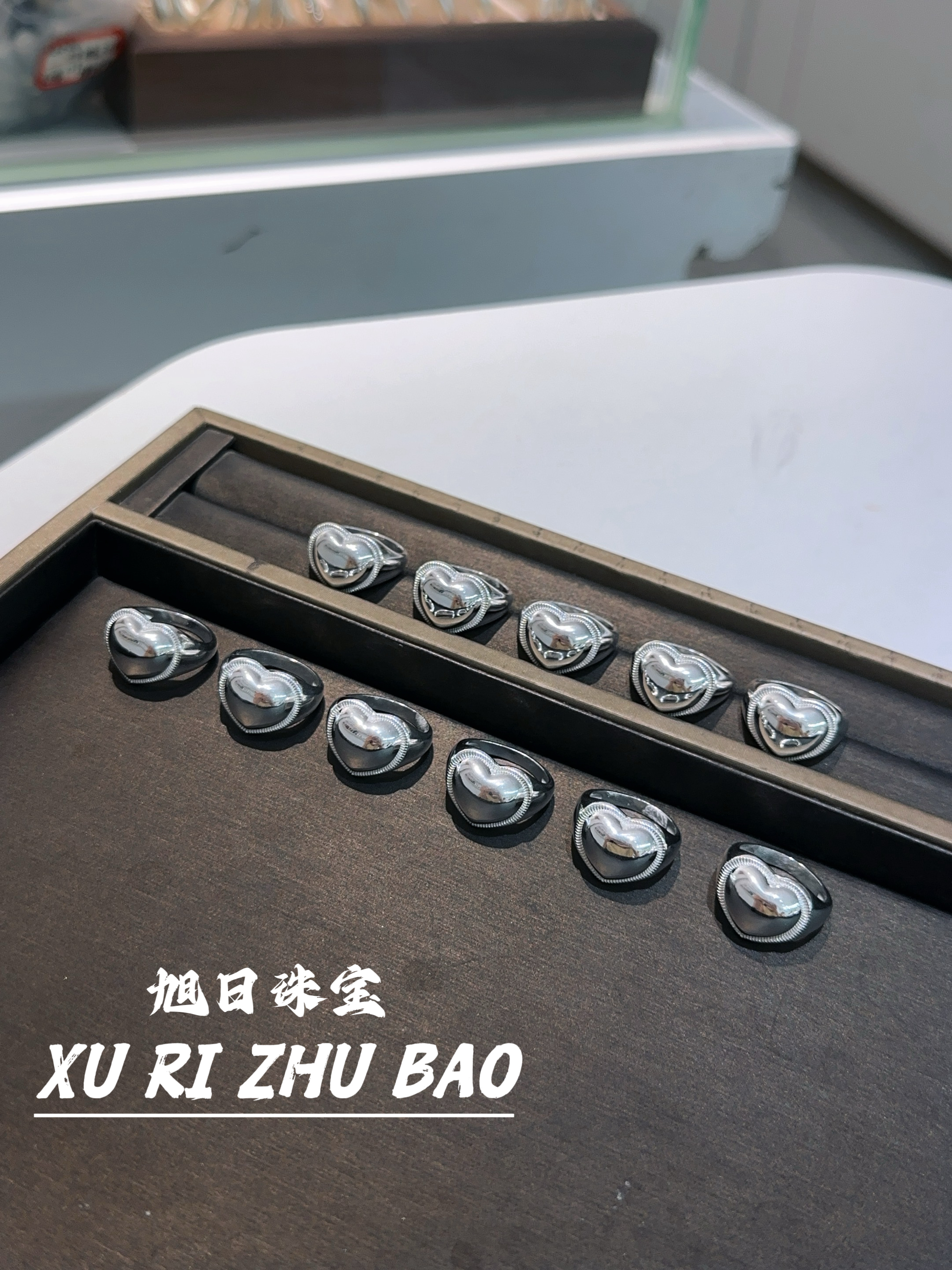 足银戒指 足银大爱心时尚戒指原创戒指清新